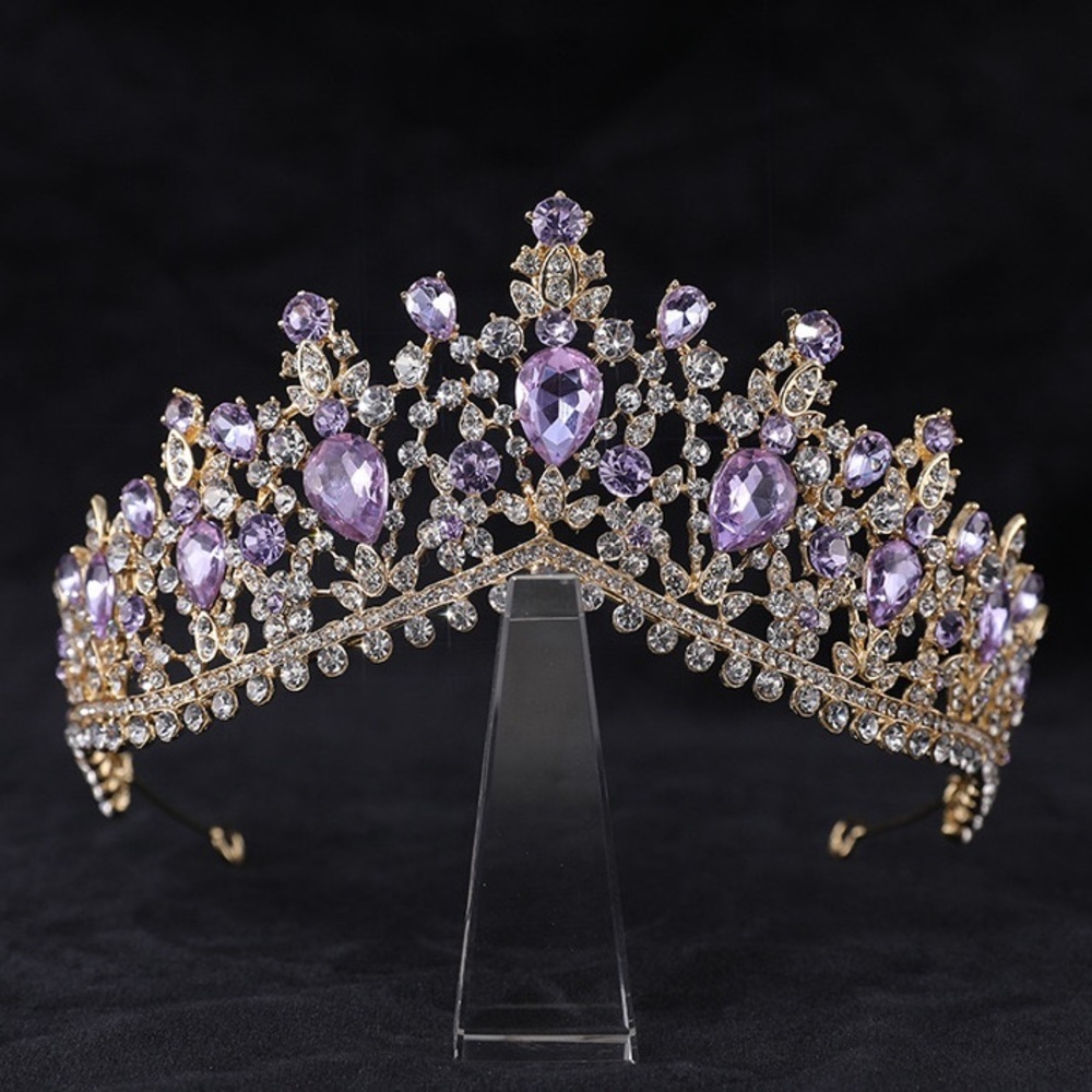Purple Tiara, Gold Crown Headband, Crystal Rhinestone Hair Jewelry, Bridal crown